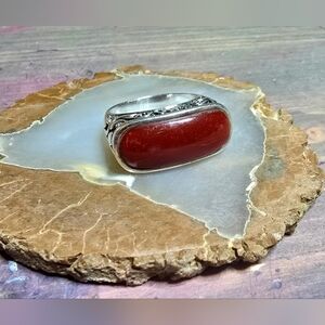 Elegant Size 8 Silver Ring with Carnelian Stone